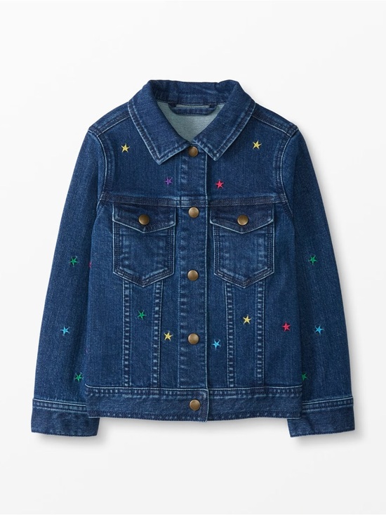 Hanna Andersson Other - Hanna Andersson Dark Blue Denim Jacket with Multicolor Star Embroidery